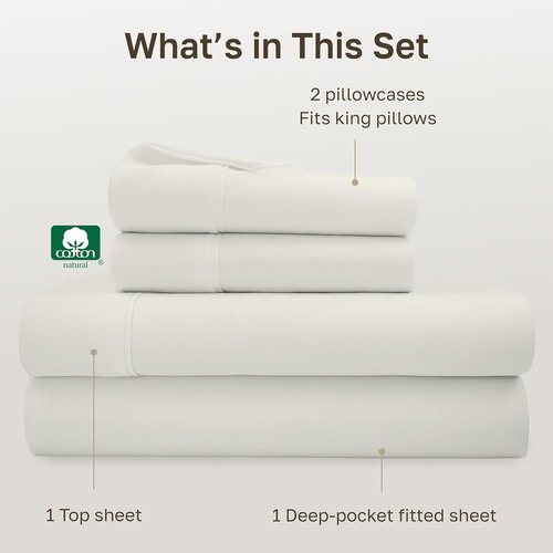 California Design Den King Sheet Set - 100% Soft Cotton, 400 Thread Count, Silky Sateen Weave, Deep Pockets - Ivory
