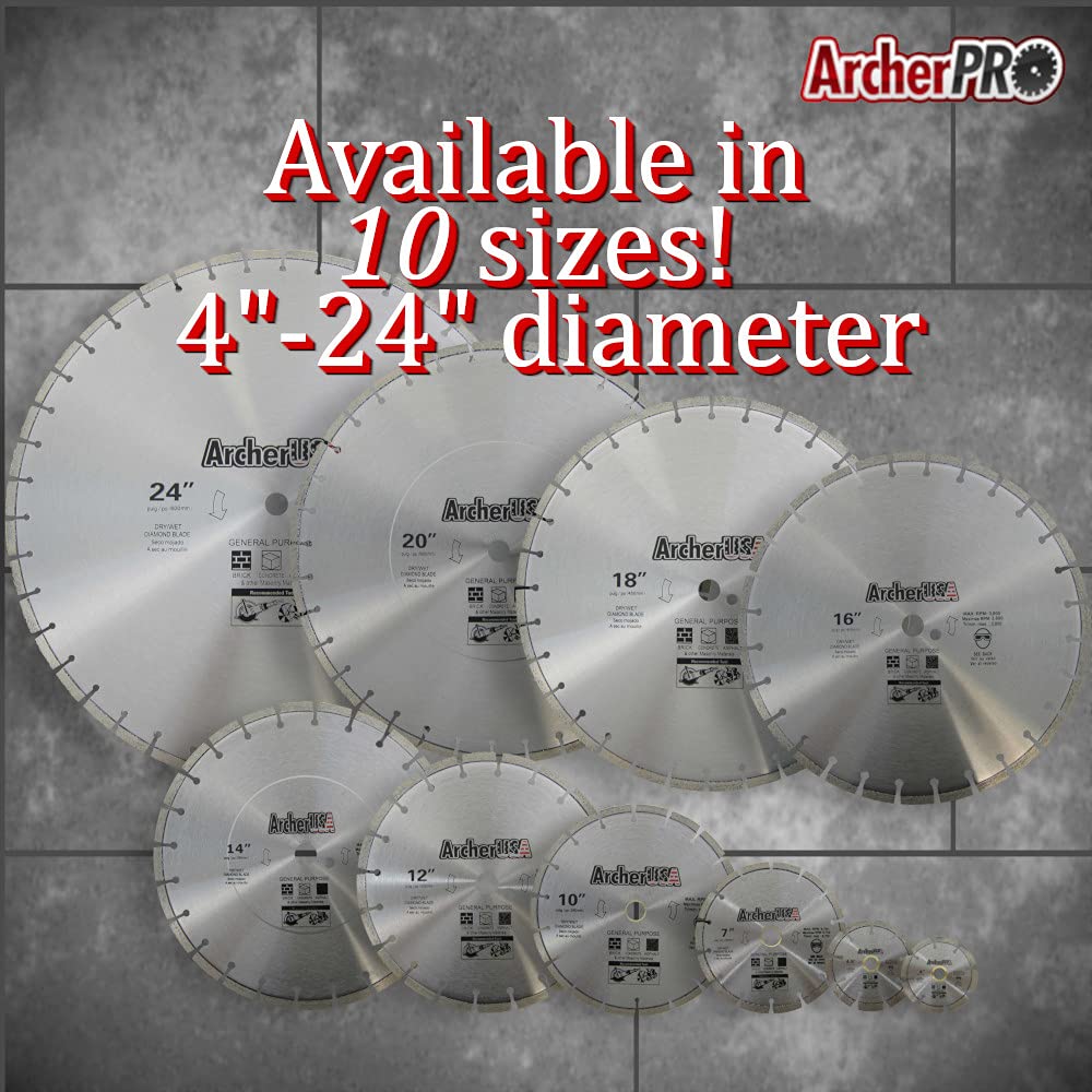 Archer Pro 20" in. General Purpose Diamond Saw Blades for Fast Cutting Concrete, Stone, Masonry, Pavers, Bricks, Blocks
