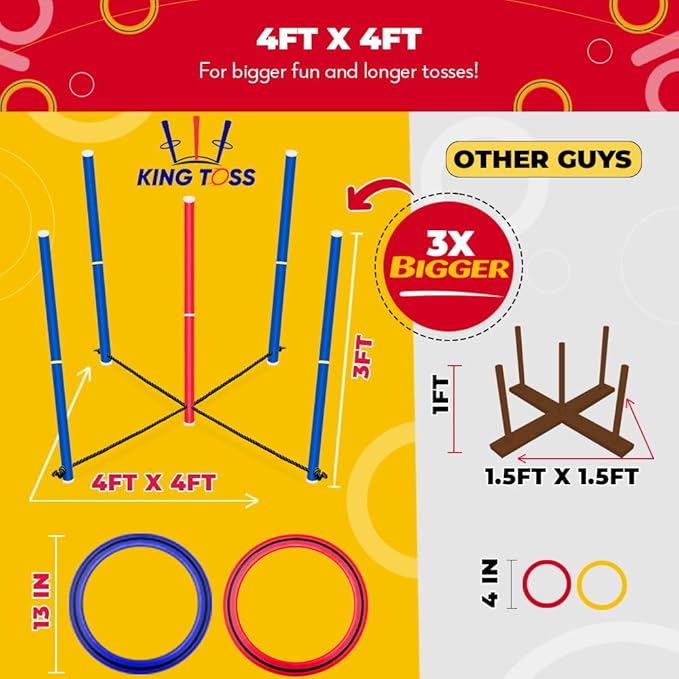 SWOOC Games - King Toss™ | Giant Ring Toss Game for Kids and Adults (4ft x 4ft) | Weatherproof Giant Outdoor Games for Adults and Family | Backyard Activities | Outside Yard & Lawn Game | Beach Fun