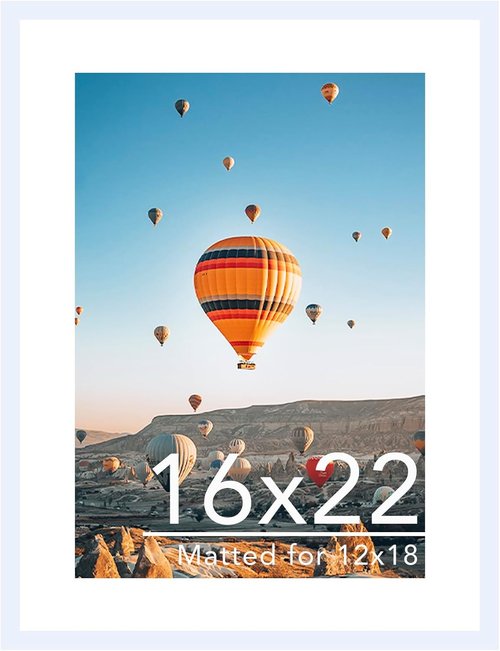 JCJMY 16x22 Picture Frame - Display 12x18 Photos with Mat or 16x22 Without Mat | White Wall Hanging Frame