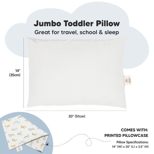 KeaBabies Toddler Pillow - Jumbo 14x20 Soft Organic Cotton | Machine Washable for Travel & Toddler Bed Set