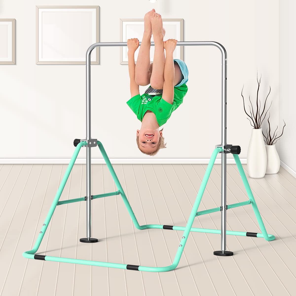 FBSPORT Gymnastics Bar for Kids，Adjustable Height Gymnastic Horizontal Bars,Junior Training Bar Children Folding Training Monkey Bars for Home Using