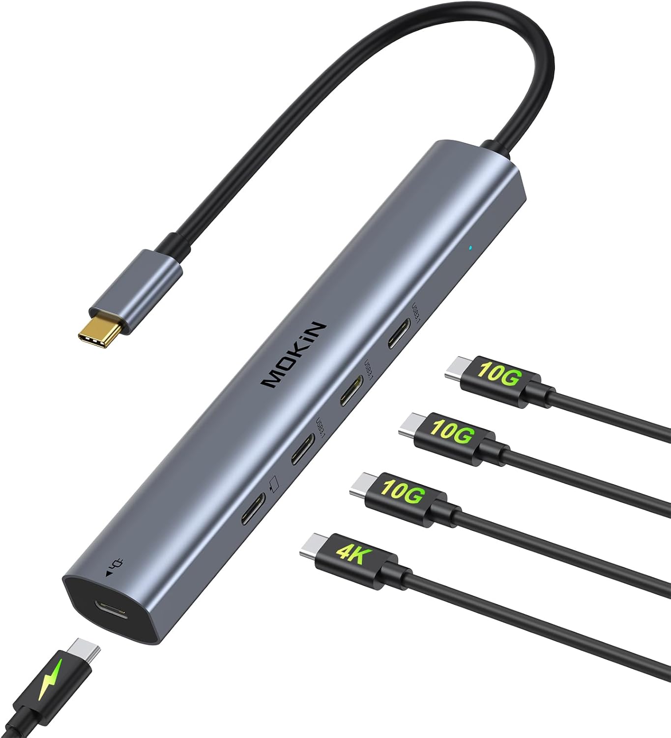 MOKiN 10Gbps, 4K@60Hz Output,100W Transfer,USB4 USB C Hub USB C Splitter with Video PD Charging,Data Multiport Dongle