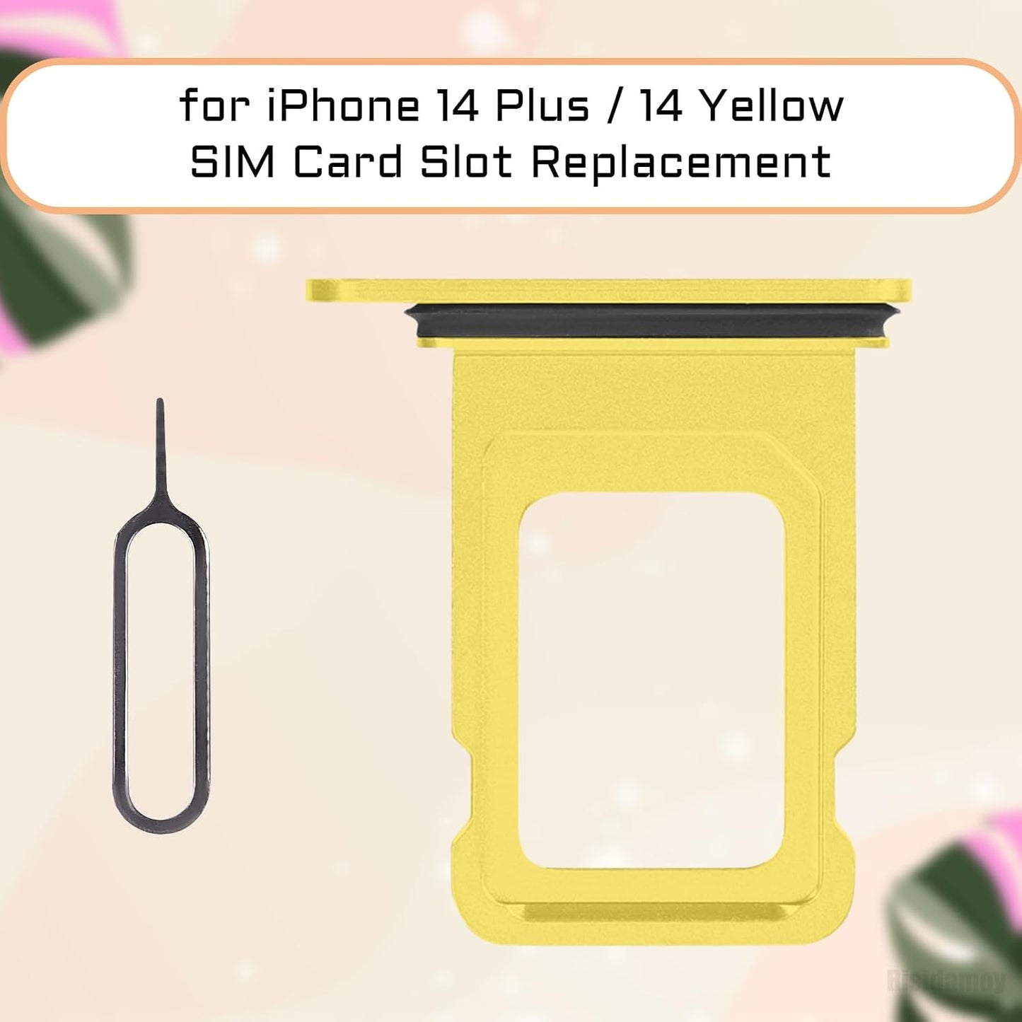 14 14 SIM Card Tray Holder Slot Replacement for iPhone (Yellow) with Waterproof Rubber Seal Ring and Removal Tool Open