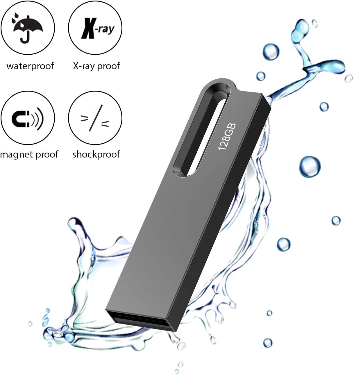 Aiibe 128GB 2 Pack 128gb 128 2.0 (128G, 2 Flash Drive Metal USB Drive Thumb Drive with Keychain Waterproof Jump Drive