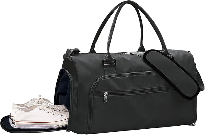 woogwin Gym Bag for Men & Women with Shoes & Wet Compartment Waterproof Duffle Bag for Travel Sports Workout Overnight Weekender(21",Black)