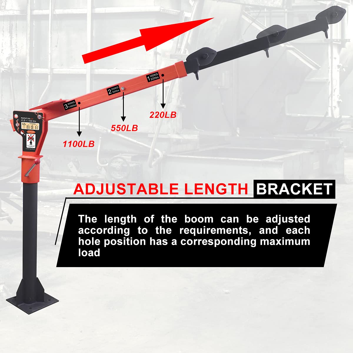 GRIPWAY new Folding Dismountable Household Jib Crane Truck - 1100lb Capacity 110V Electric Hoist, 880lb Pulling Force for Factories, Warehouses, Construction & Building，Orange