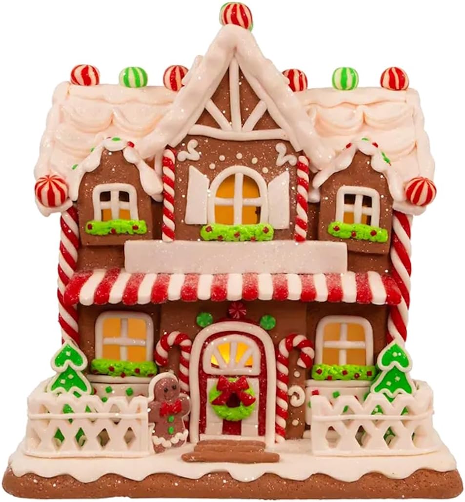 The Bridge Collection Light Up Gingerbread House - Festive Christmas Decor - 9-Inch Holiday Village