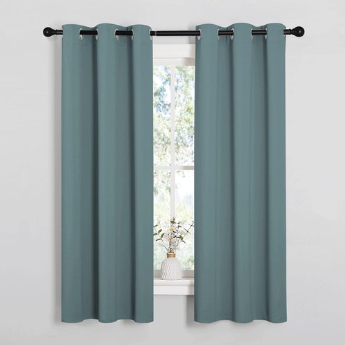 NICETOWN Modern Blackout Curtains - Noise Reducing & Thermal Insulated Drape Panels | Greyish Blue, 2 Panels (W34 x L63-Inch)