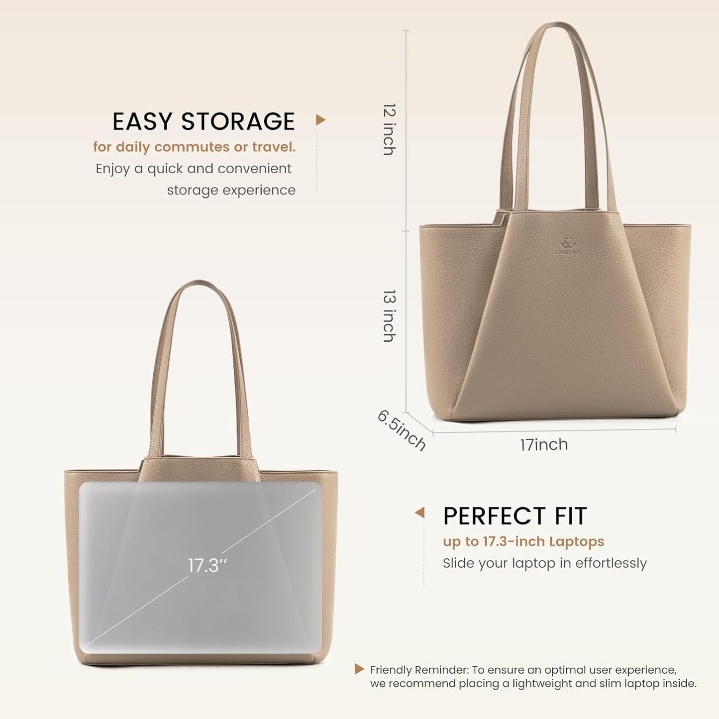 15.6 Inch LOVEVOOK Laptop Tote for Women - Faux Leather Laptop Bag with Clutch, Large Capacity Office Purse Computer