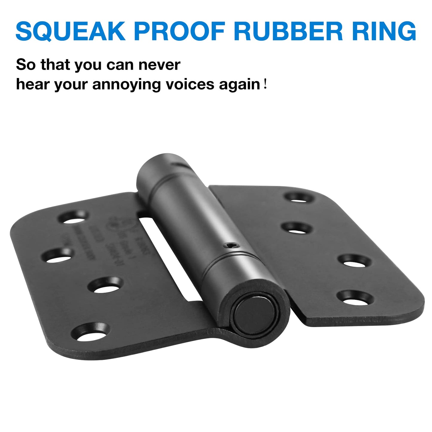 KIW Matte Black Modern 4x4x5/8 Steel Mortise Spring Hinges, 4 Pack, Self-Closing, Soft Close, 8 Holes, 1-3/4" Thick, Adjustable Tension