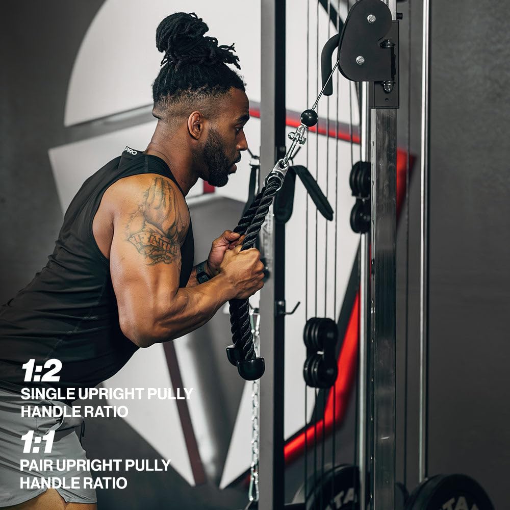 Titan Fitness Plate-Loaded Functional Trainer, Cable Crossover Machine with 660 LB Capacity, Smooth Fiberglass-Reinforced Cables, Multi-Grip Pull-Up Bar, LAT Bar, Low Row, Dual Stirrups