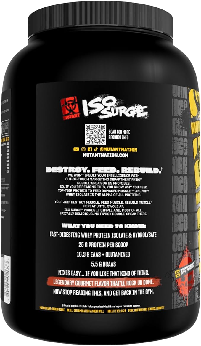 Mutant ISO Surge Whey Protein Isolate Powder Acts Fast to Help Recover, Build Muscle, Bulk and Strength, 1.6 lb (Peanut Butter Chocolate)