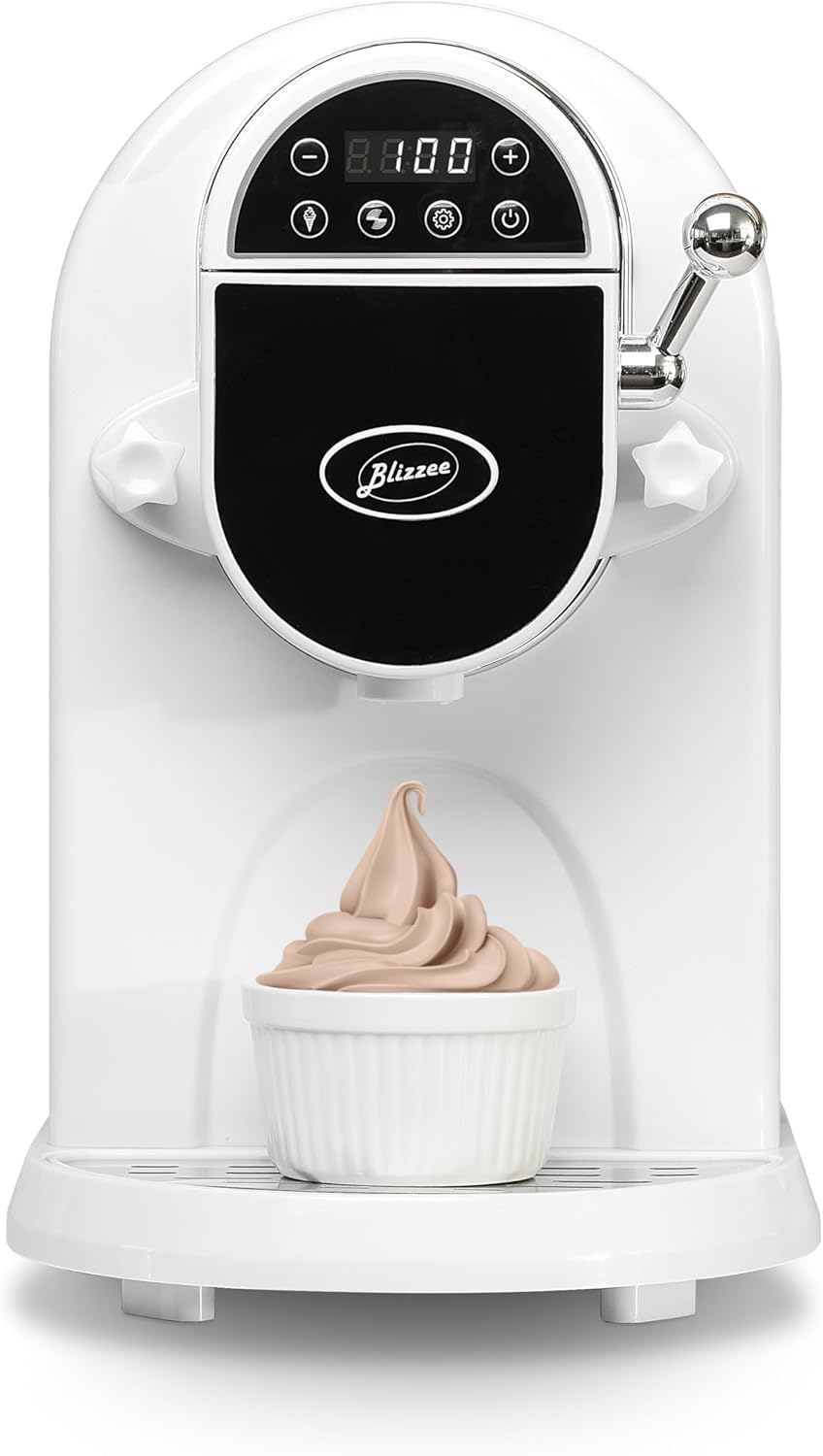 BLIZZEE Soft Serve Ice Cream Machine 1.25Qt | No Pre-Freezing Automatic Ice Cream Maker | Built-In Compressor | LED Digital Display | Perfect for Soft Serve, Frozen Yogurt, Dairy Free and More