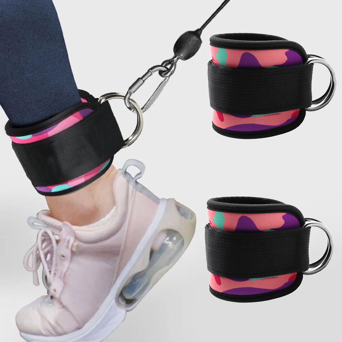 Ankle Straps Ankle Resistance Bands Wrist Cuffs Padded Straps Adjustable Fitness Glute Kickback D-Ring for Cable Machine Gym Foot Leg Training Brace Support 1 Pair