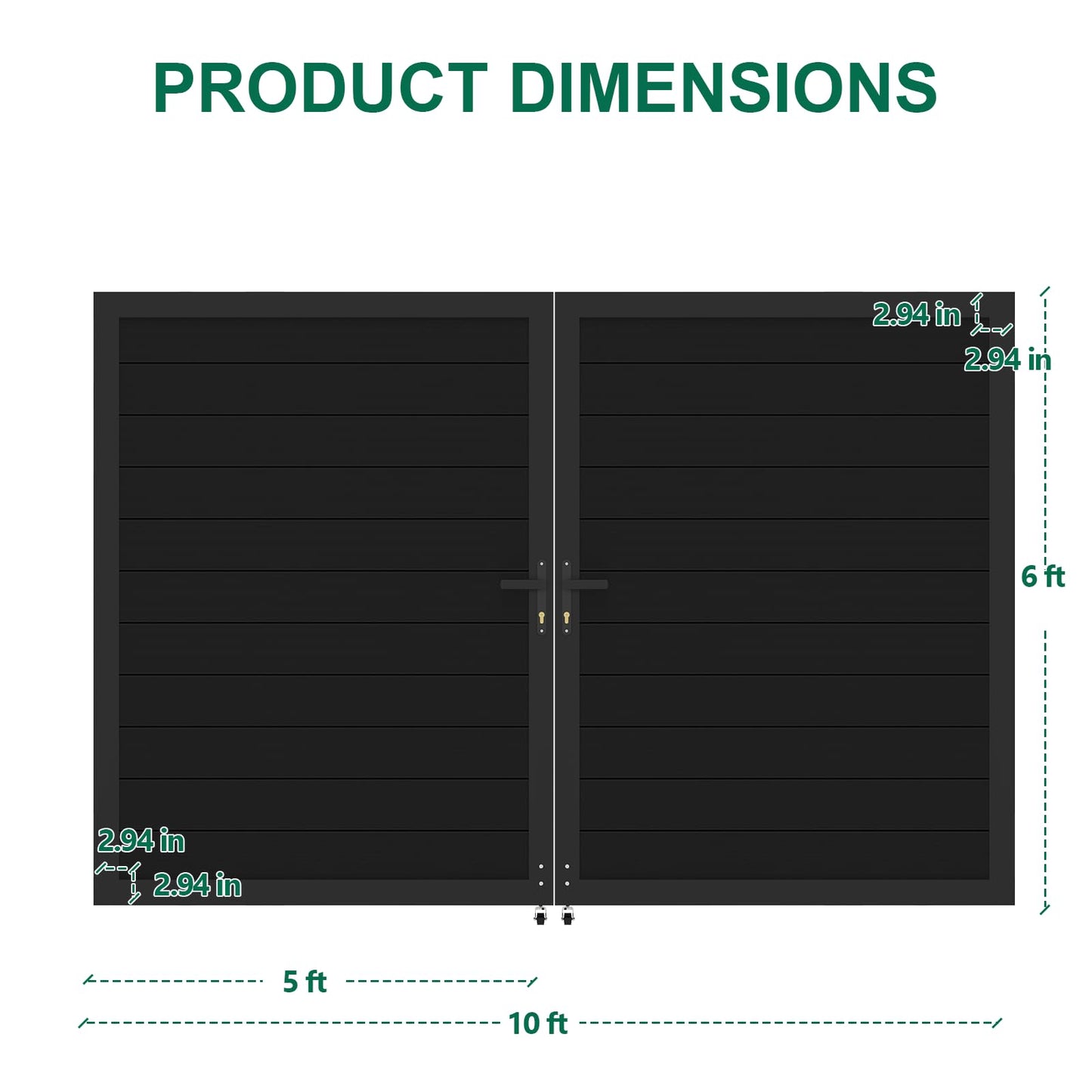 Mondaria Aluminum Double Fence Gate, 6FT H x 10FT W Outdoor Driveway Privacy Gate with Heavy Duty Metal Frame, Rustproof Powder-Coated Gate with Lockable Handle Kit (Posts Not Included)