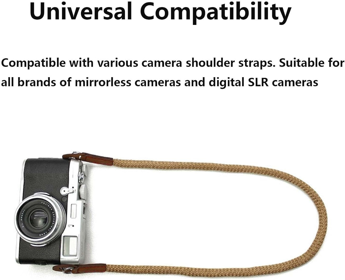 Generic Adjustable Rope Camera Neck Strap Braided Shoulder Strap with Secure O-Ring & Soft Leather Pad for DSLR