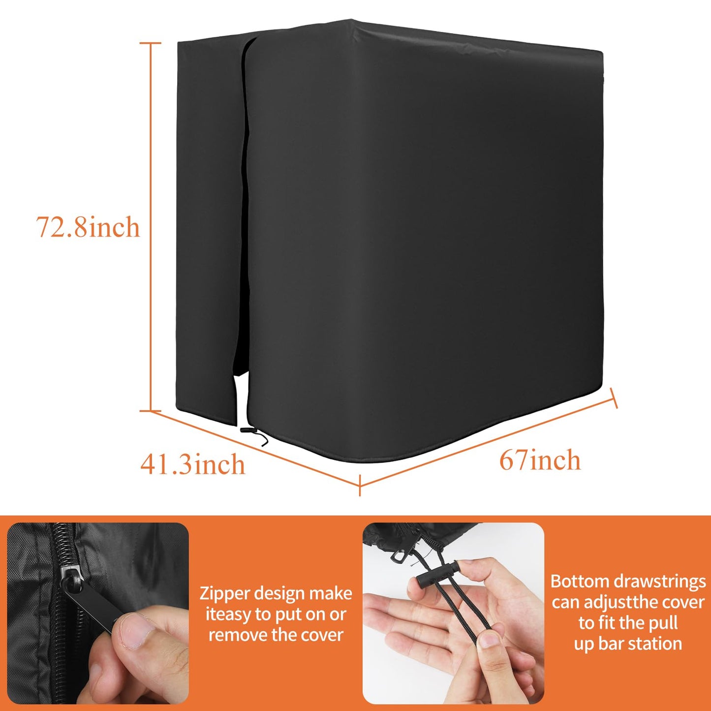 Mineye Protective Cover for Home Gym Set with Waterproof Zipper, 600D Oxford Waterproof& Dustproof Cover for Gym Station/Home Excersize Equipment Set- UV Resistant, Dustproof, 67"L x 41.3"W x 72.8"H, Black