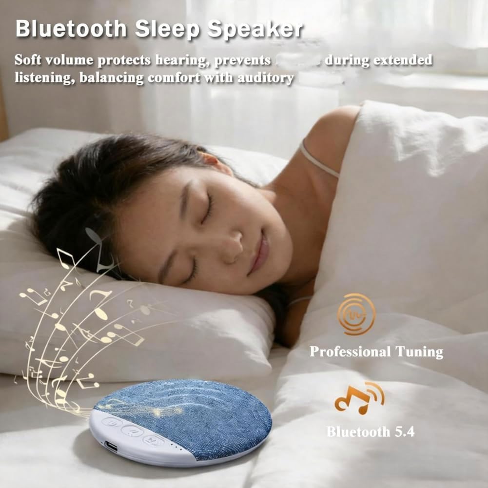 Generic 5.4 30/60 Bluetooth Pillow Speaker, Mini Portable Under Pillow Speaker with White Noise Timer, Ultra Slim