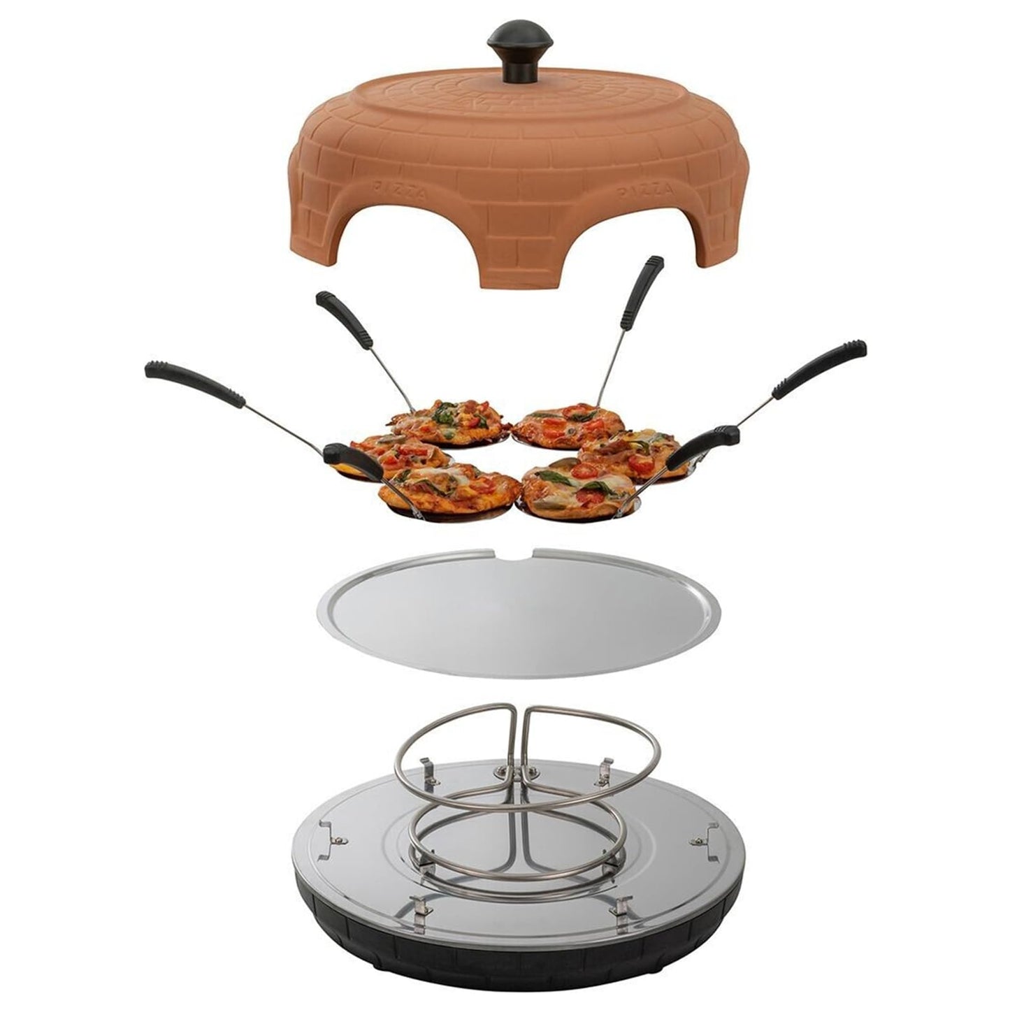 Electric Pizza Oven Family Sharing Pizza Maker with Terracotta Cover, Mini Smokeless Pizza Bake Oven for Pizza Party Home Party (6 PERSON)