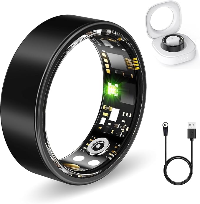 Smart Health Rings for Women Men, Fitness Tracker with Heart Rate, Blood Oxygen, HRV, Sleep Tracker, Step Tracker, No Subscription Fee, IP68 Waterproof Smart Ring for iphone & Android (Black 8#)