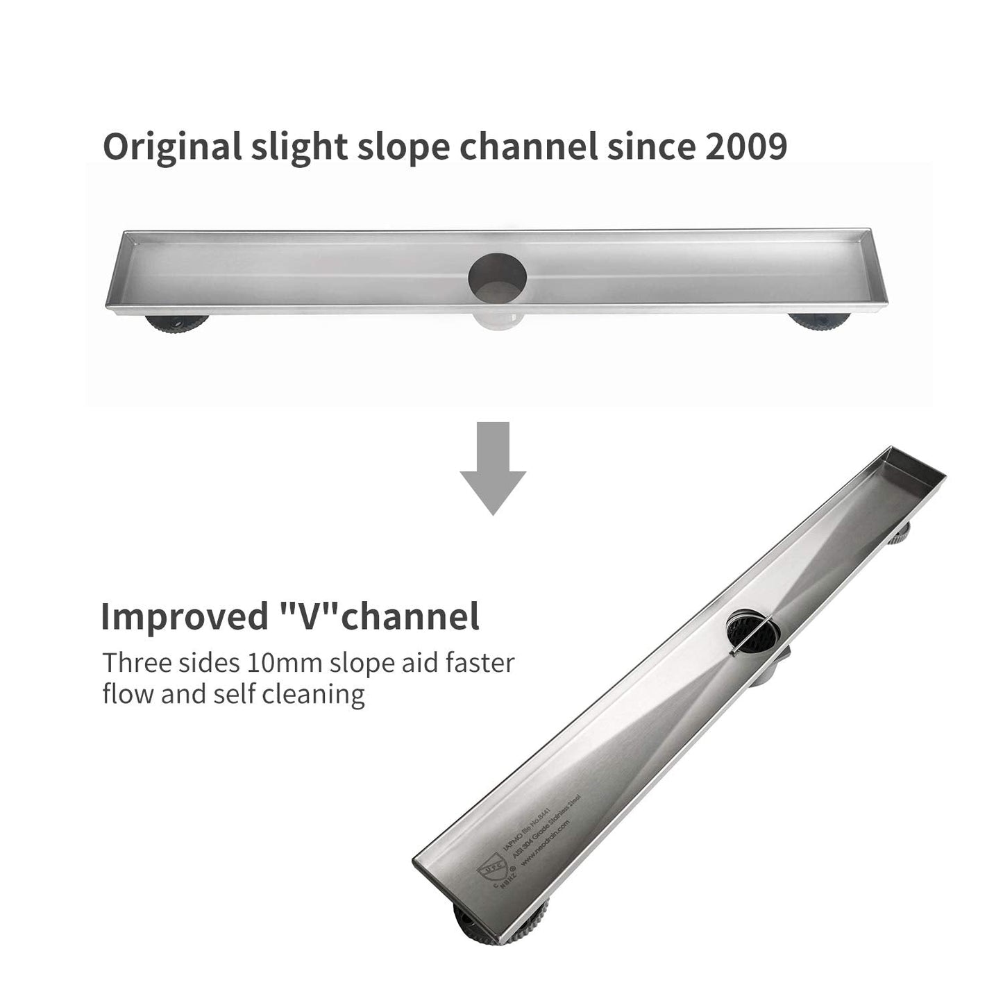 Neodrain 72-Inch Linear Shower Drain with 2-in-1 Flat & Tile Insert Cover,Brushed 304 Stainless Steel Rectangle Shower Floor Drain,Floor Shower Drain with Hair Strainer