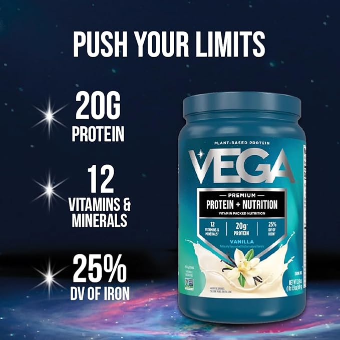 Vega Protein + Nutrition - 20g Plant-Based Pea Protein, Vanilla, 18 Servings, Vegan Keto Superfood, Antioxidant-Rich, Gluten Free, Dairy Free, Low Carb, 1.3lbs (Packaging May Vary)