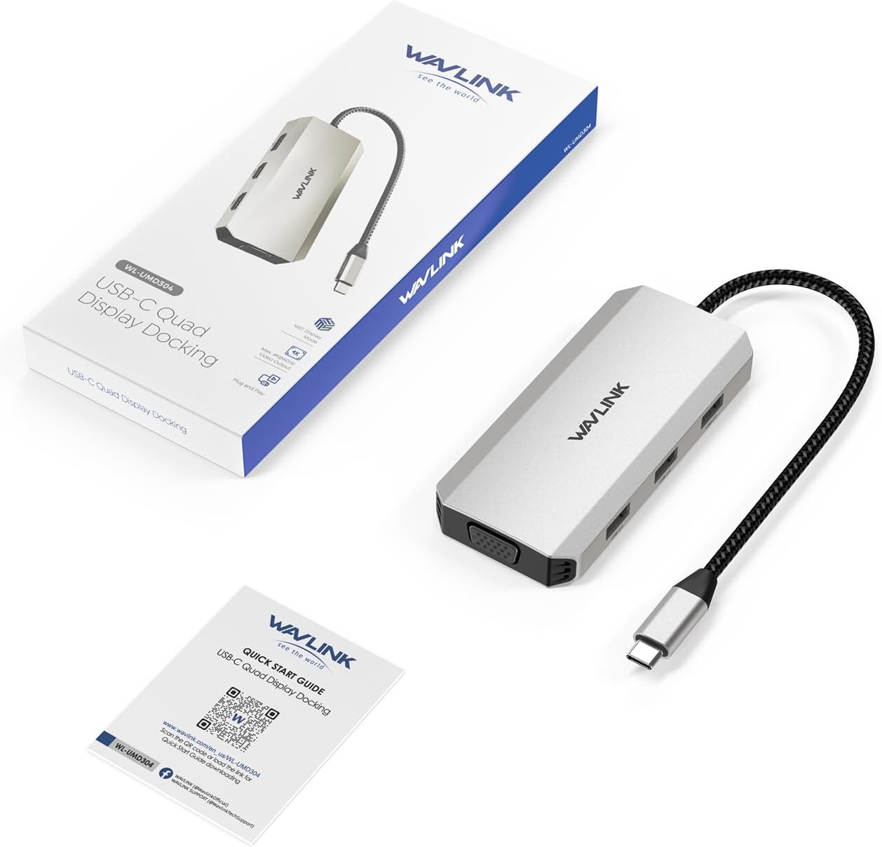 WAVLINK HDMI,DP,VGA,3* USB-A2.0 USB C Docking Station, Docking Station Quad Monitors with Dual for Wireless