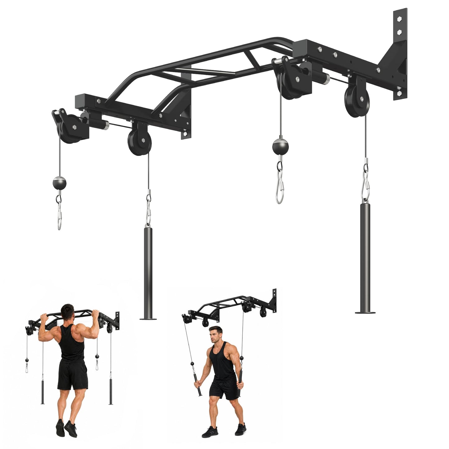 Wall Mounted Pull Up Bar, Heavy Duty Multi-Grip Chin Up Bar for Home Gym, 450 lbs Weight Capacity Upper Body Strength Training Equipment, Metal Construction with Home Gym Cable Pulley System