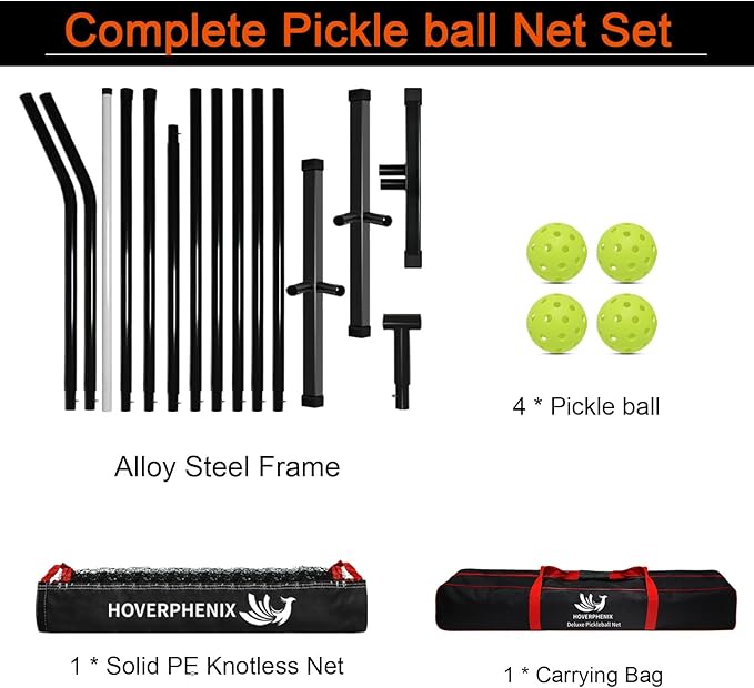 Pickleball Net for Driveway, Portable Pickleball Net System with Regualtion Size 22FT Pickle Ball Net, Outdoor Pickleballs, Carry Bag, Weather Resistant Metal Frame