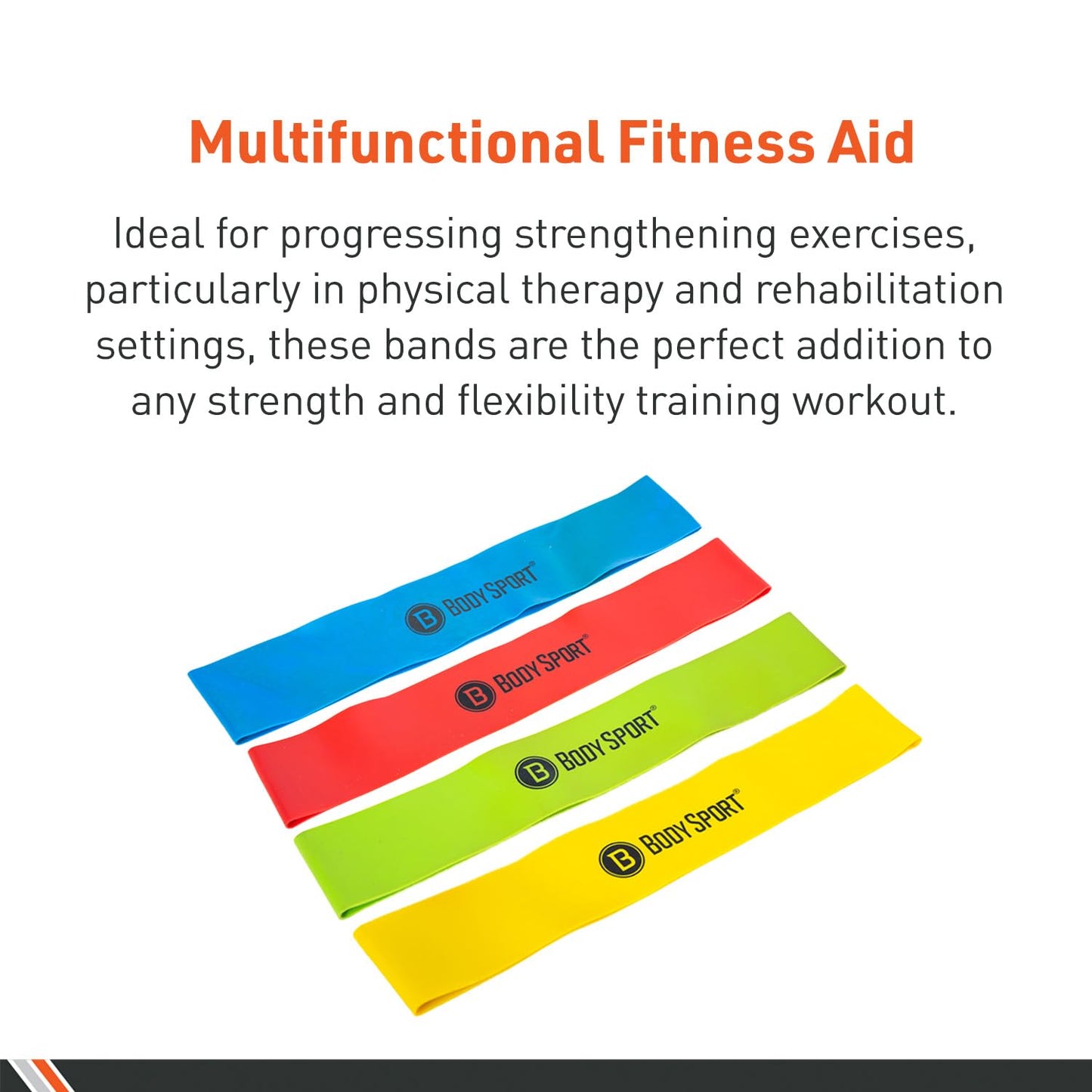 Body Sport Loop Resistance Bands – Exercise Bands for Legs and Hips – Latex Rubber Resistance Loops – Yellow – Medium Resistance