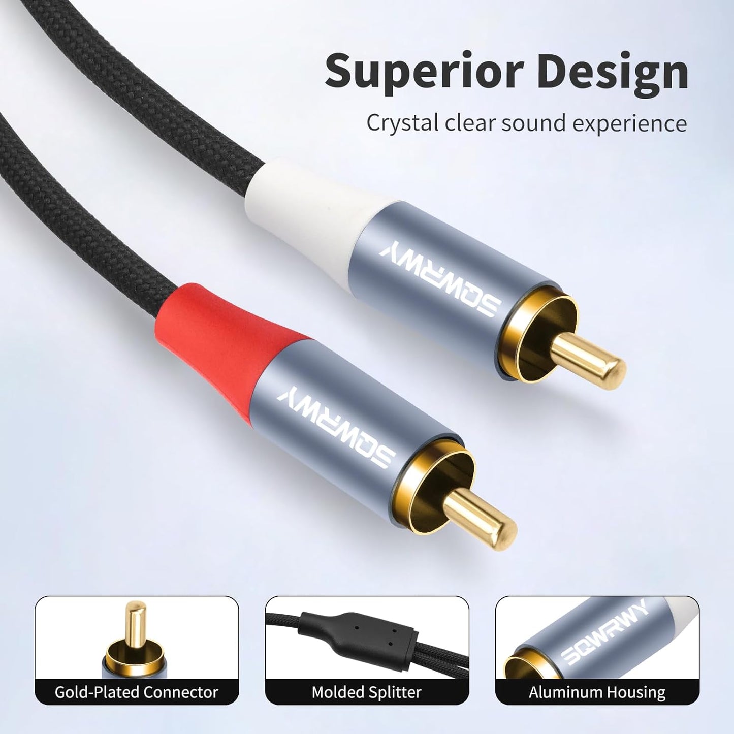 10FT 2RCA 2RCA 2-Pack RCA Cables, to Audio Cable with Gold-Plated Connectors, Dual Shielded Against Noise (Hum), Nylon