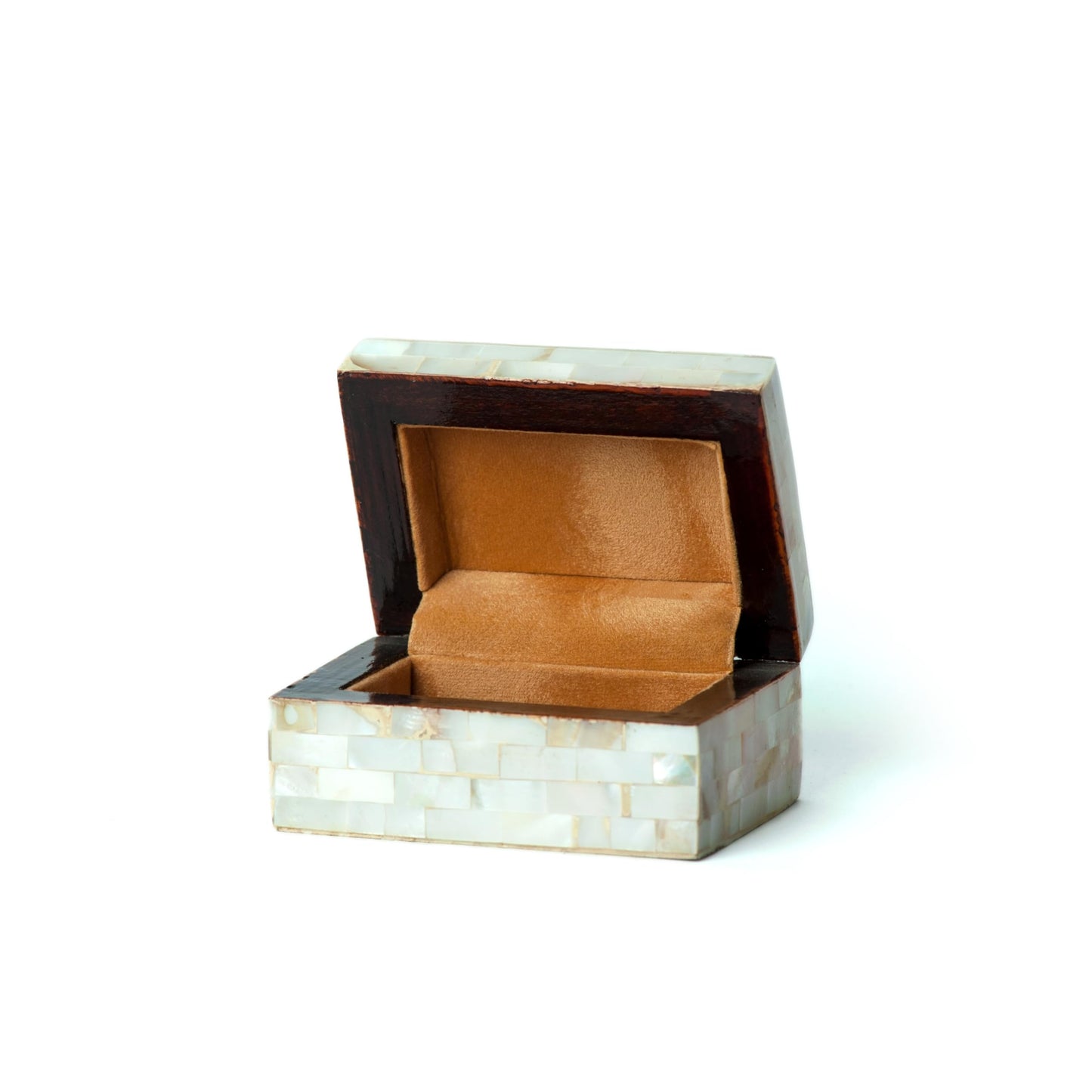 Egyptian Wooden Jewelry Box with Mother of Pearl Inlaid - White Rectangle Unique Gift Container - Arabesque Pattern Design - Velvet Lined - Made in Egypt