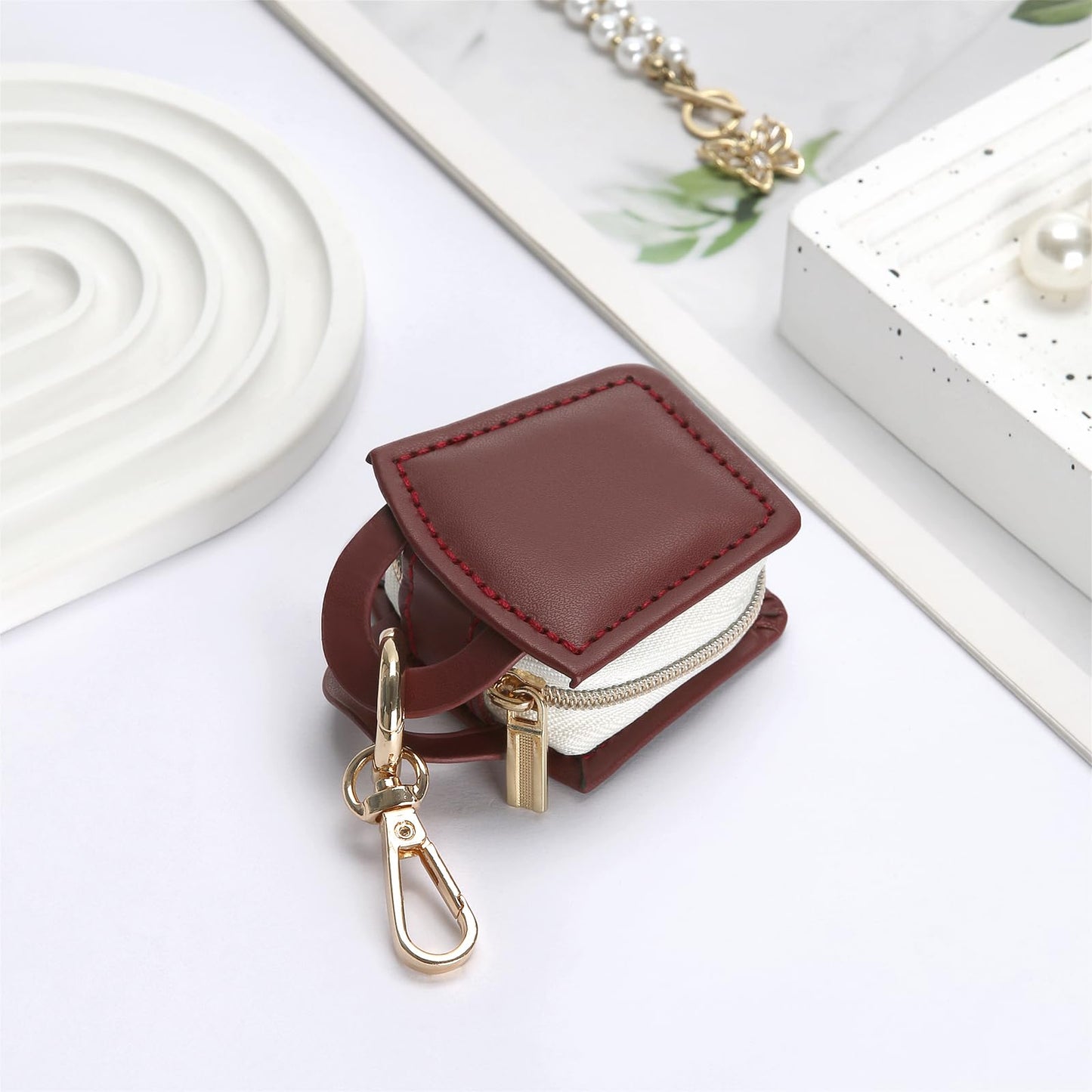 KUKUVR Jewelry Ring Holder Box with Keychain, Small Ring Earring Stud Necklace Storage Case for Gym Travel Sports, Portable Jewelry Storage Boxes (Red)