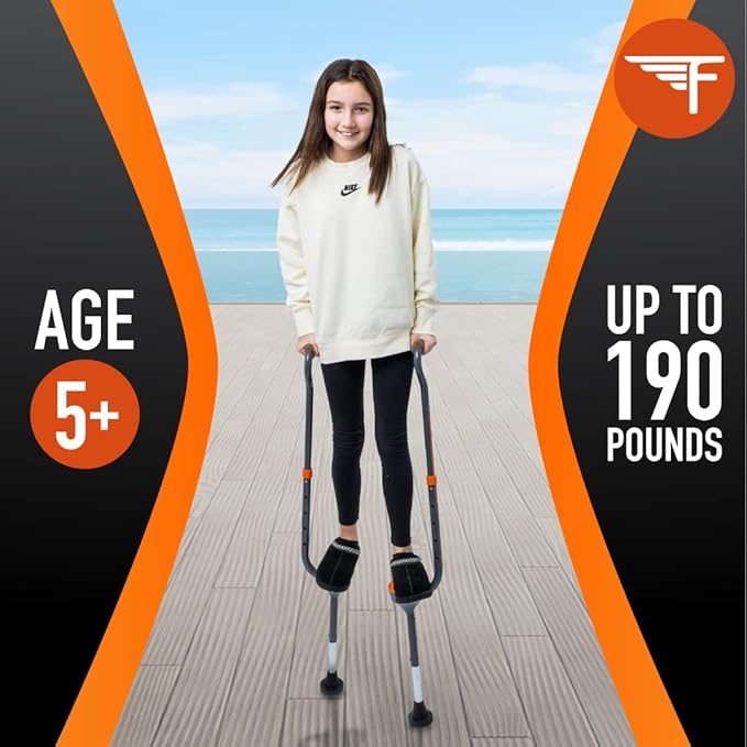 Flybar Maverick Walking Stilts for Kids - 5 Adjustable Height’s, Sturdy, Easy Assembly, Wide Non-Slip Rubber Bottom Tip, Foam Grips, Outdoor Toys for Kids 5+, 190 lbs