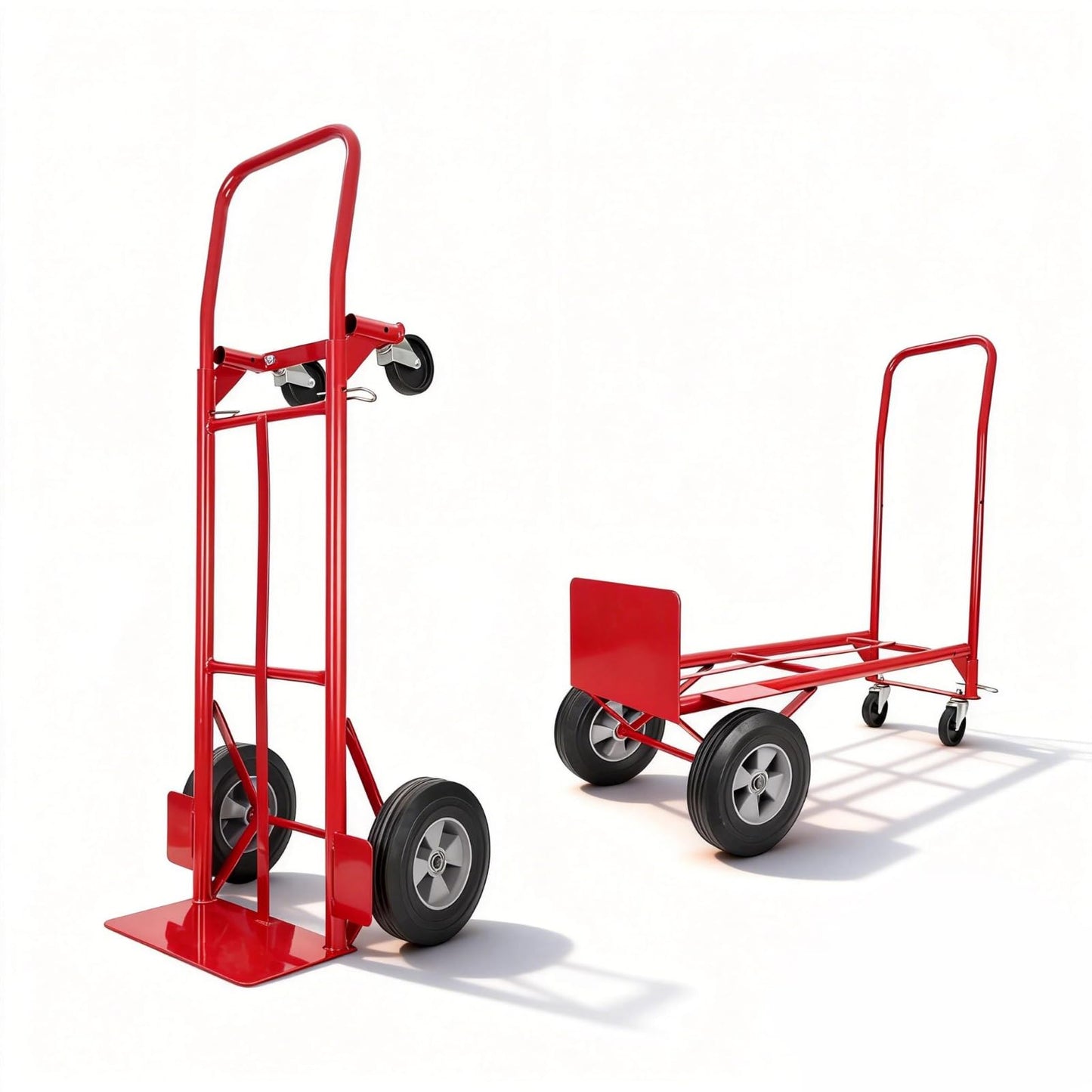 Heavy Duty 2-in-1 Convertible Hand Truck and Platform Cart, 990 lbs Capacity, Steel Frame, 10" Solid Rubber Wheels, Folding Dolly with Beveled Nose Plate for Easy Transport