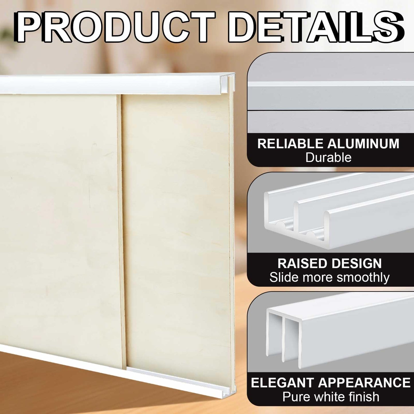Landical 4 Set 4 ft White Aluminum Sliding Door Track Set for 1/4" Panels, Top and Bottom Closet Door Metal Track for Cabinet, Showcase, Glass or Wood Sliding Doors