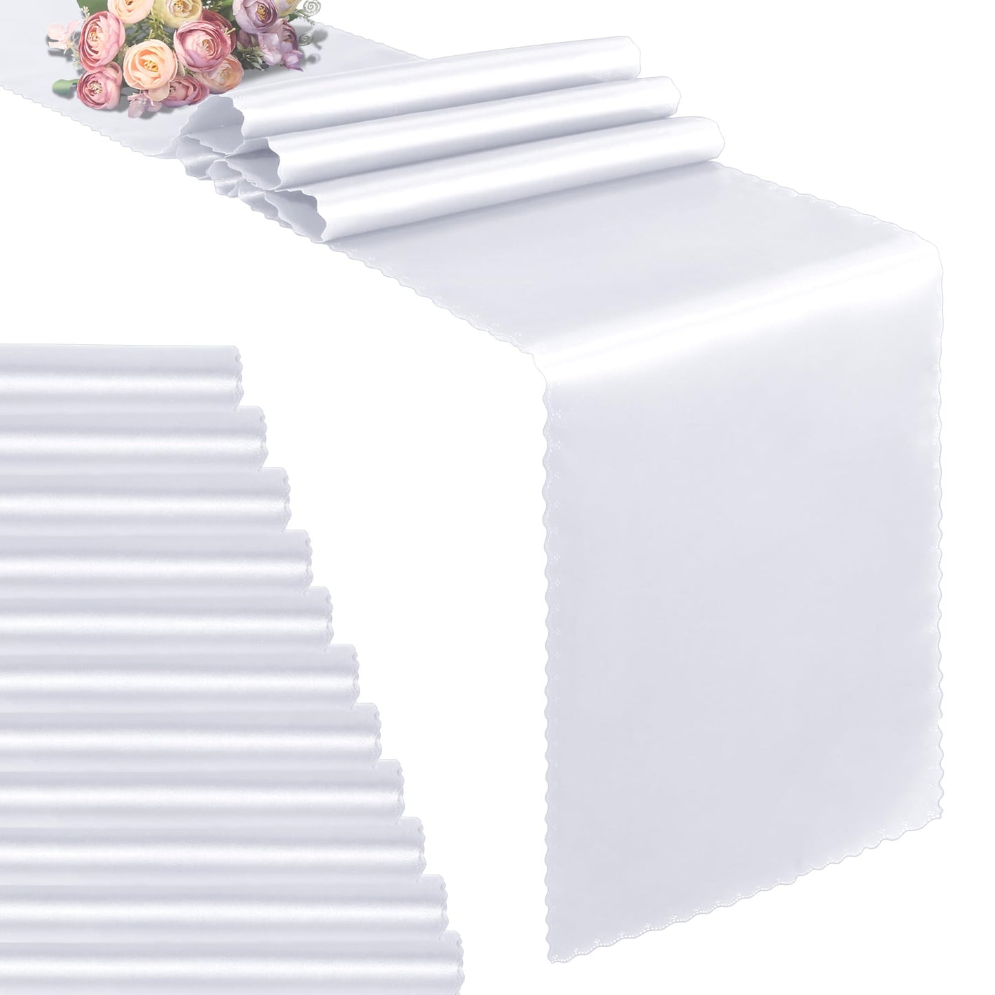 VACVELT 12 Pack Satin Table Runners - 12 x 72 Inches Long, White Table Runners for Wedding, Birthday Party, Banquet, Graduation, Engagements