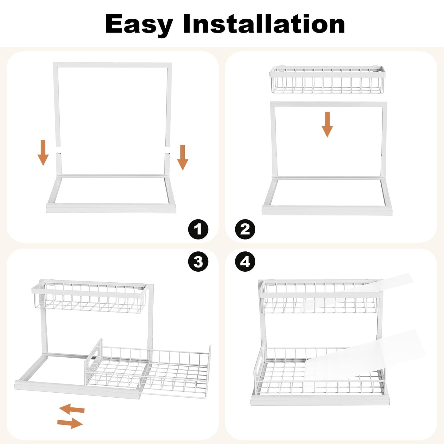 REALINN Under Sink Organizer, Pull Out Cabinet Organizer 2 Tier Slide Out Sink Shelf Cabinet Storage Shelves, Under Sink Storage for Kitchen Bathroom Cabinet, White, 1 Pack