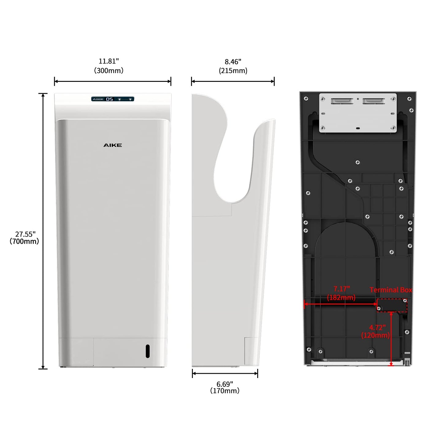 AIKE HEPA Filtered Vertical Hand Dryer Ultimate, UL Approved 120V 1700W White Model AK2030