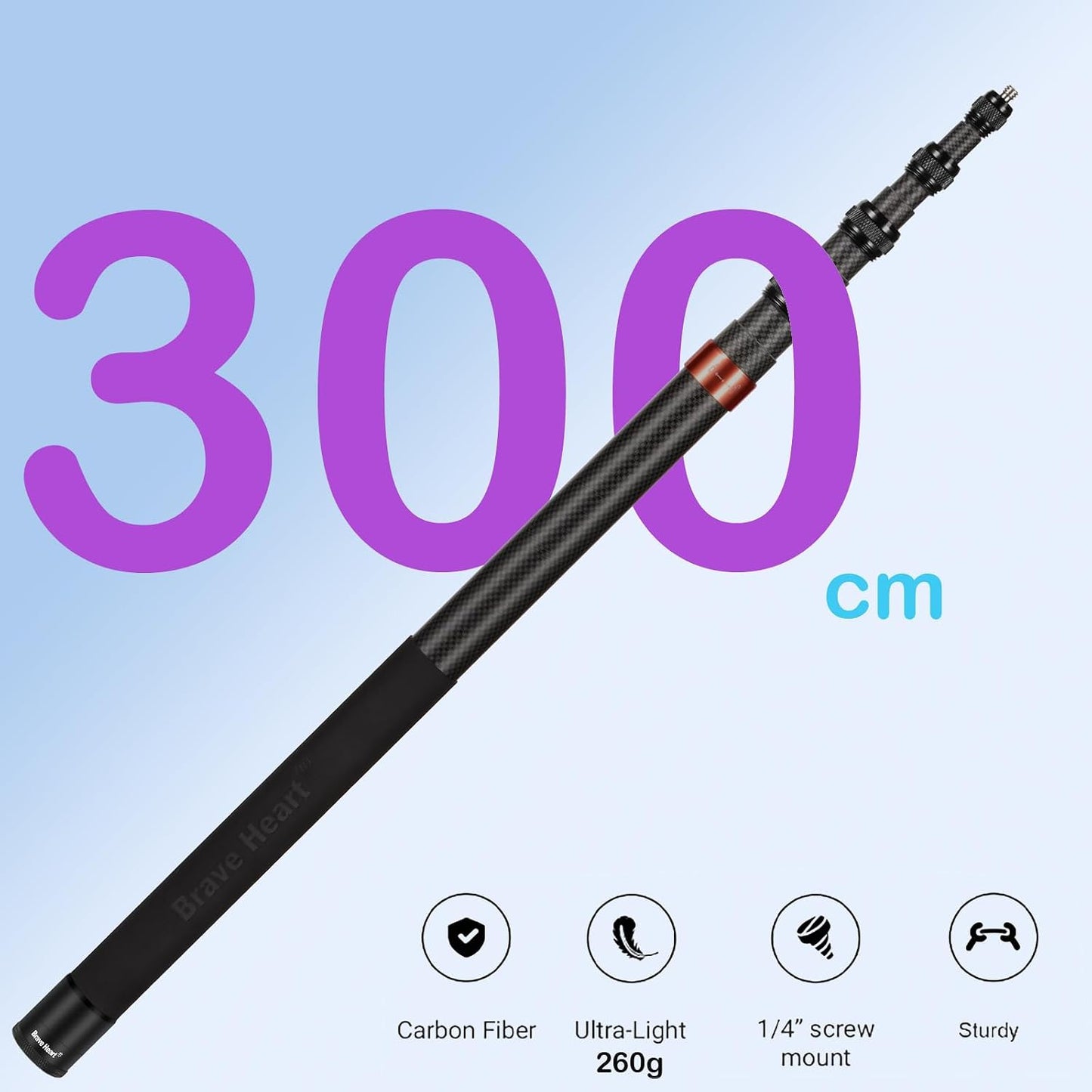brave heart 118"/3m, 9.8ft Insta360 X5 X4 X3 X2, 3S 3 2 360 (17 118") Extended Super Long Invisible Carbon Fiber Selfie