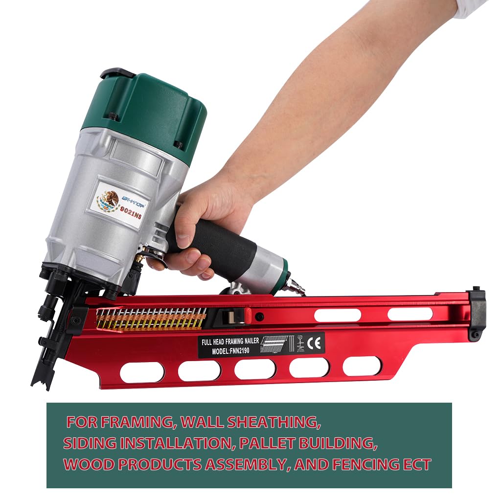 BHTOP Mexican Style 9021NS Framing Nailer 21 Degree 3-1/2" with Depth Adjustment Professional Air Nail Gun