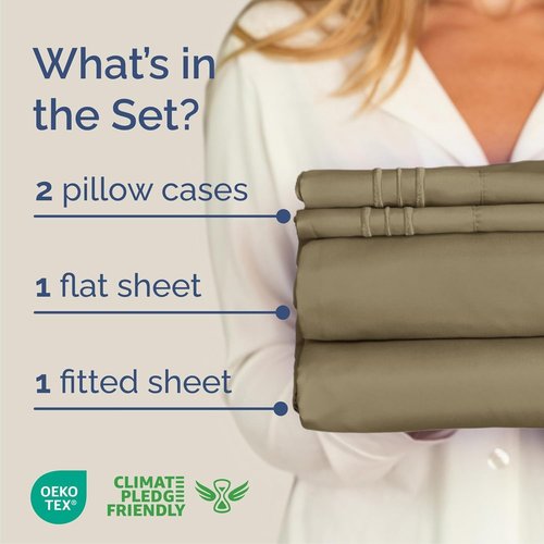 Cal King Size Sheet Set by Hotel Luxury | Comfy, Breathable & Cooling - Ultra-Soft, Deep Pockets - Khaki