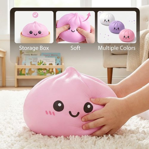 Giant Dumpling Squishy - Jumbo Soft Slow Rising Stress Ball | Extra Large Pink Fidget Toy for Stress Relief