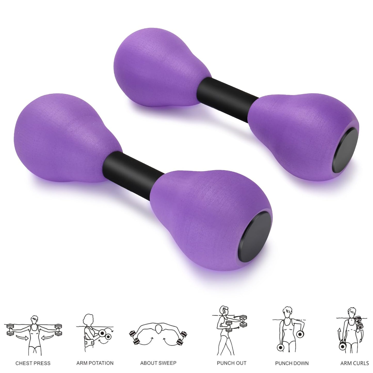 Aquatic Dumbells,2Pcs Foam Water Weights Aerobic Exercise Fitness Equipment Dumbbells,Pool Resistance Swimming Training for Adults/Kids/Men/Women Weight Loss,Beginner Swimming Training, Purple