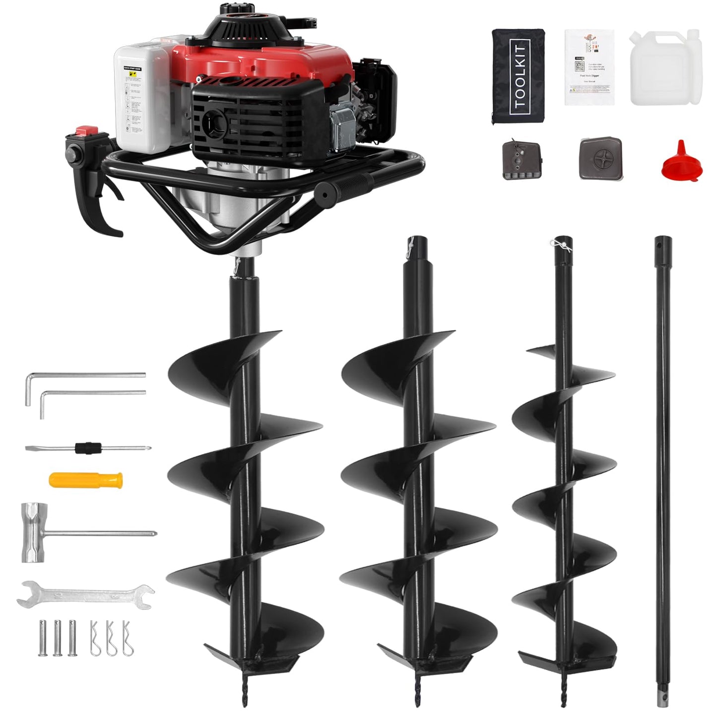 78CC 4-Stroke Auger Post Hole Digger, Single Person Gas Powered Earth Auger with 6" & 8" Drill Bits and Extension Rod, Heavy Duty Ground Drill for Fence Post, Tree Planting