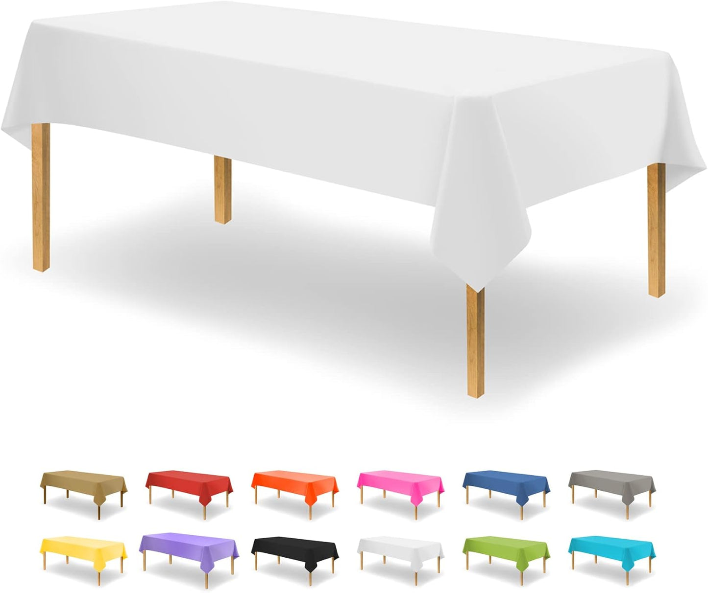 Party Dimensions White Disposable Plastic Tablecloths - 12 Pack for Rectangle Tables | 54 x 108 Inches, Perfect for Events & Weddings