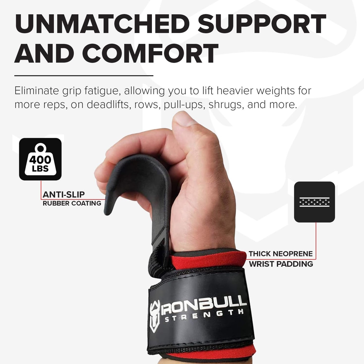 Weight Lifting Steel Hooks (Pair) – Heavy Duty Lifting Wrist Straps - Deadlift Straps for Powerlifting- Thick Padded Workout Hook – Weightlifting Gloves for Heavy Lifting (Black)