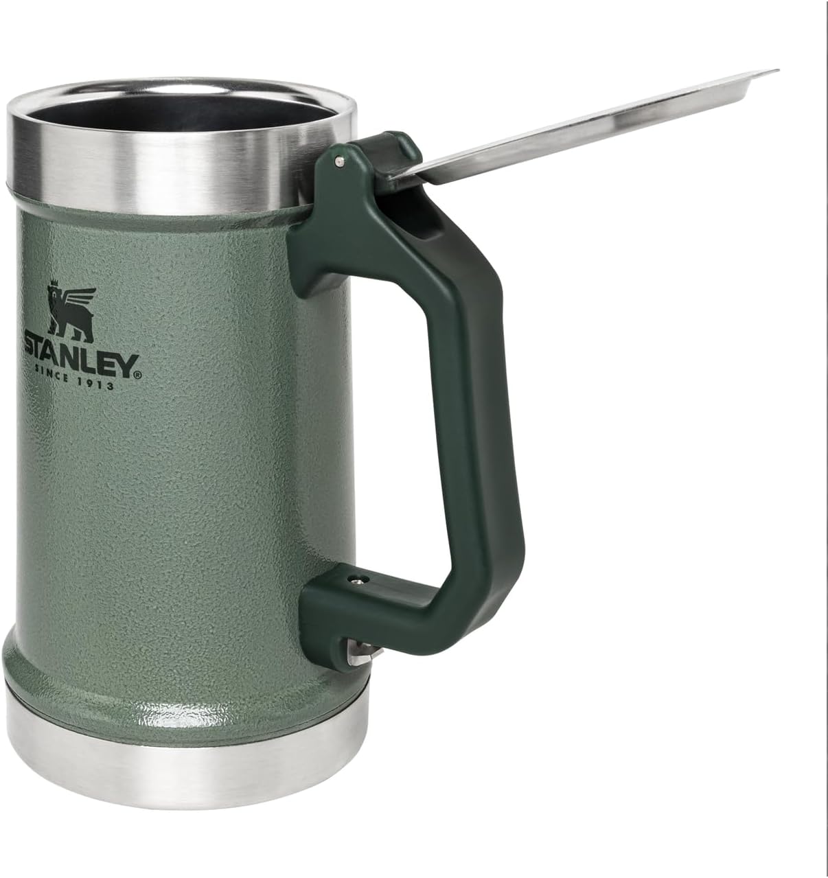 STANLEY Classic Beer Stein - 24 oz Insulated Stainless Steel Mug with Flip Up Lid & Built-In Opener | Hammertone Green