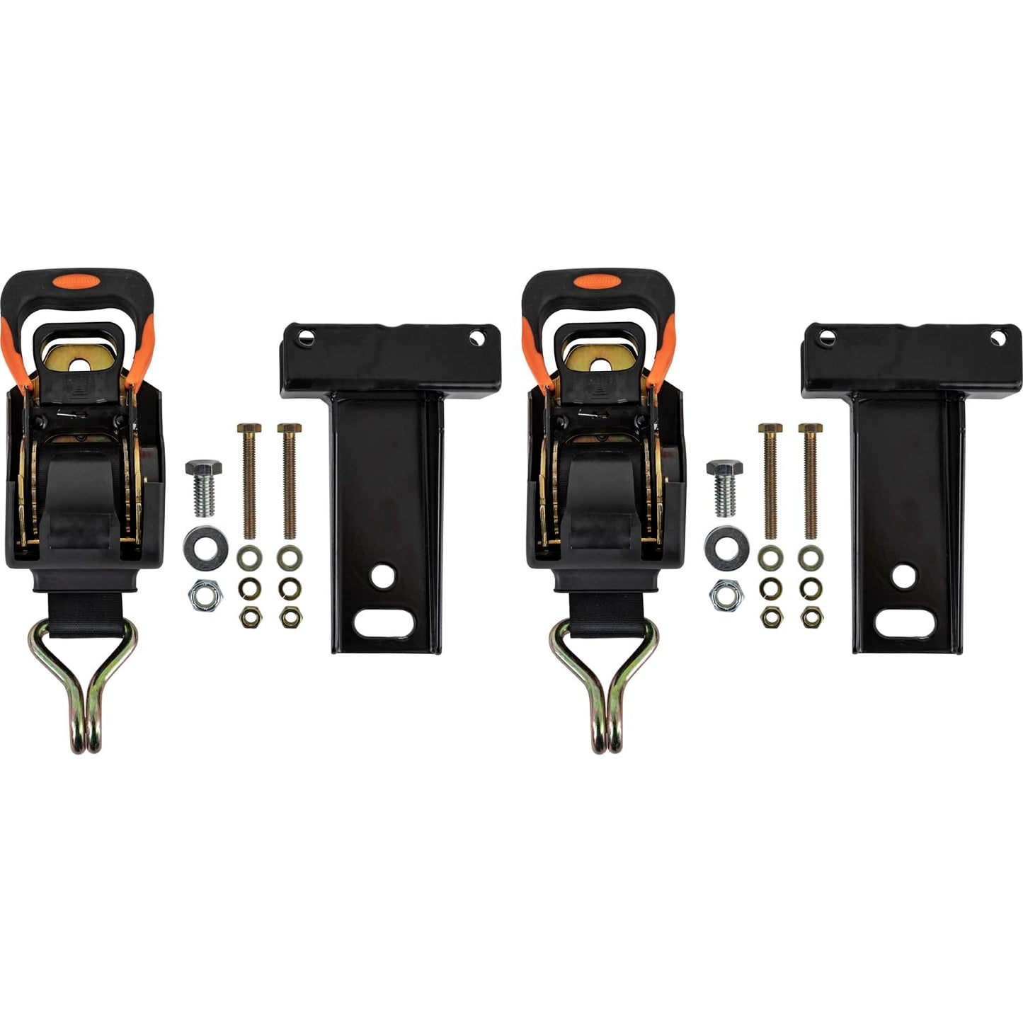 Buyers Products 5480017 Retractable Ratchet Straps for Round Tube Ladder Racks, 8ft x 2in, 2-Pack, Heavy Duty Tie Down Straps with Double J Hooks, Truck Bed Accessories